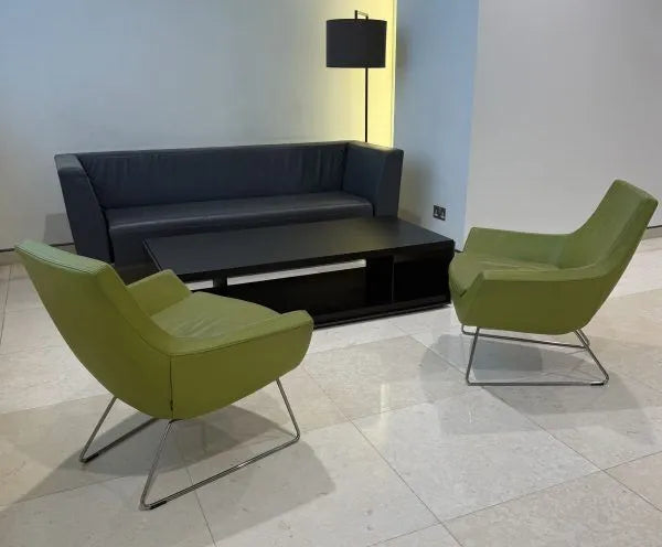 Swedese Happy Chair – Apple Green Leather – Scandinavian Designer Seating