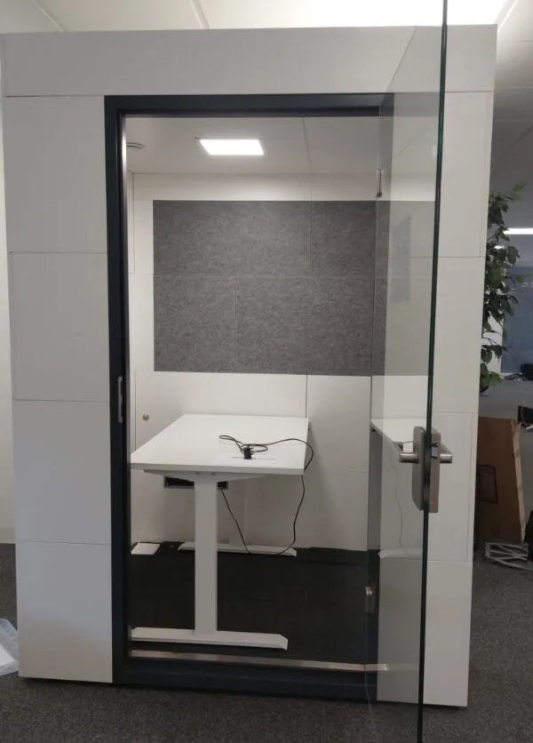 Studiobricks Work Unit Acoustic Single User Pod – Grey Finish with Desk, Power & Ventilation