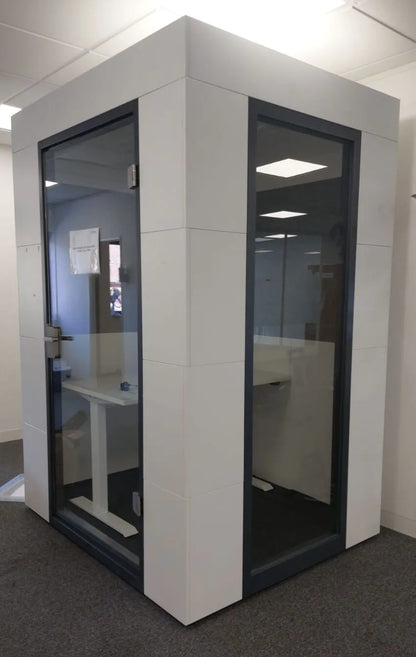 Studiobricks Work Unit Acoustic Single User Pod – Grey Finish with Desk, Power & Ventilation