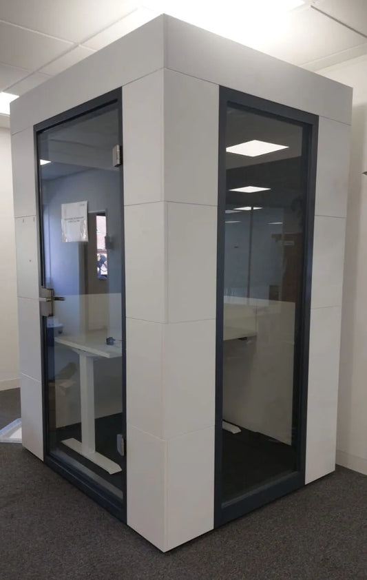 Studiobricks Work Unit Acoustic Single User Pod – Grey Finish with Desk, Power & Ventilation