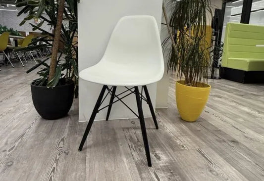 White Vitra Eames DSW Side Chair – 743 Model with Rare Black Maple Legs (2017)