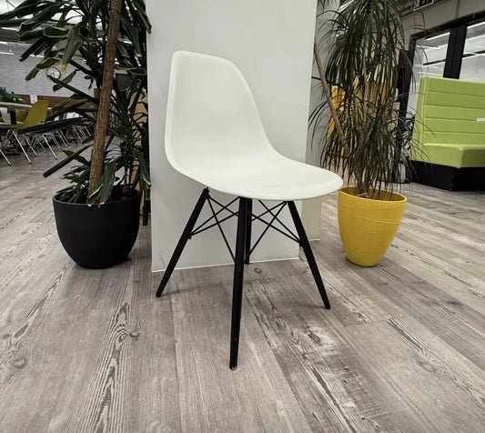White Vitra Eames DSW Side Chair – 743 Model with Rare Black Maple Legs (2017)