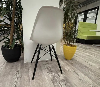 White Vitra Eames DSW Side Chair – 743 Model with Rare Black Maple Legs (2017)