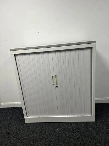 Silverline Double Door Side Tambour Cabinet – 1m Wide – White
